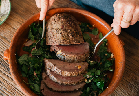Roast Fillet Beef with Basil Herb Salad and Phillippa’s Spiced Nuts