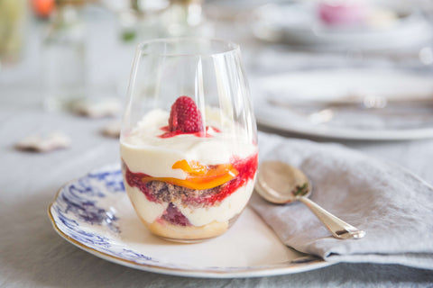 Peach Melba Trifle with Hazelnut Macaroons