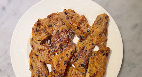 Hot Cross Bun French Toast with Saffron & Lemon