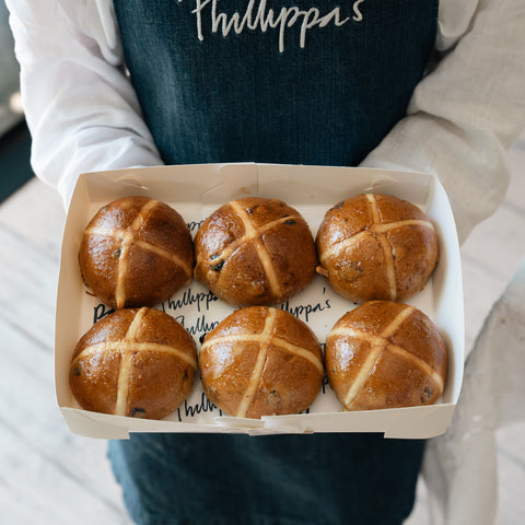 Hot Cross Buns with Vine Fruit (Box of 6, C&C only)